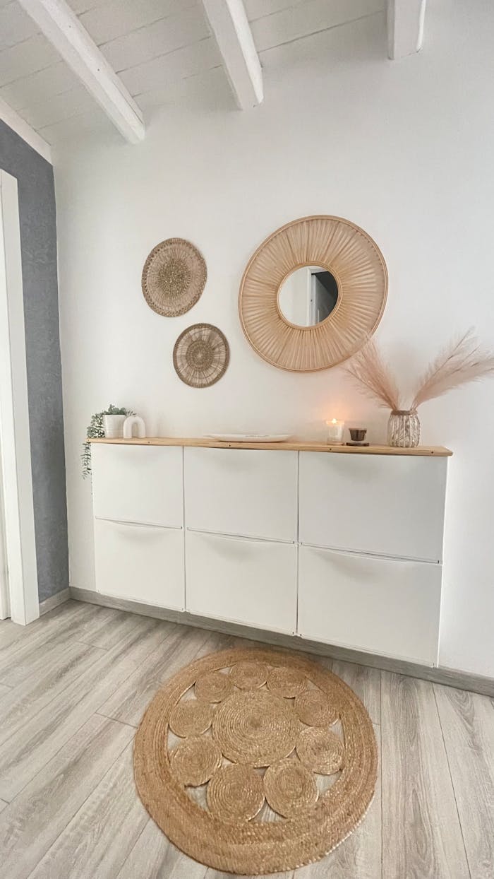 Stylish modern Scandinavian interior with neutral tones and minimalist furniture.